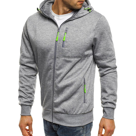 New Men's Sports Fitness Casual Jacquard Sweater Cardigan Hooded Jacket
