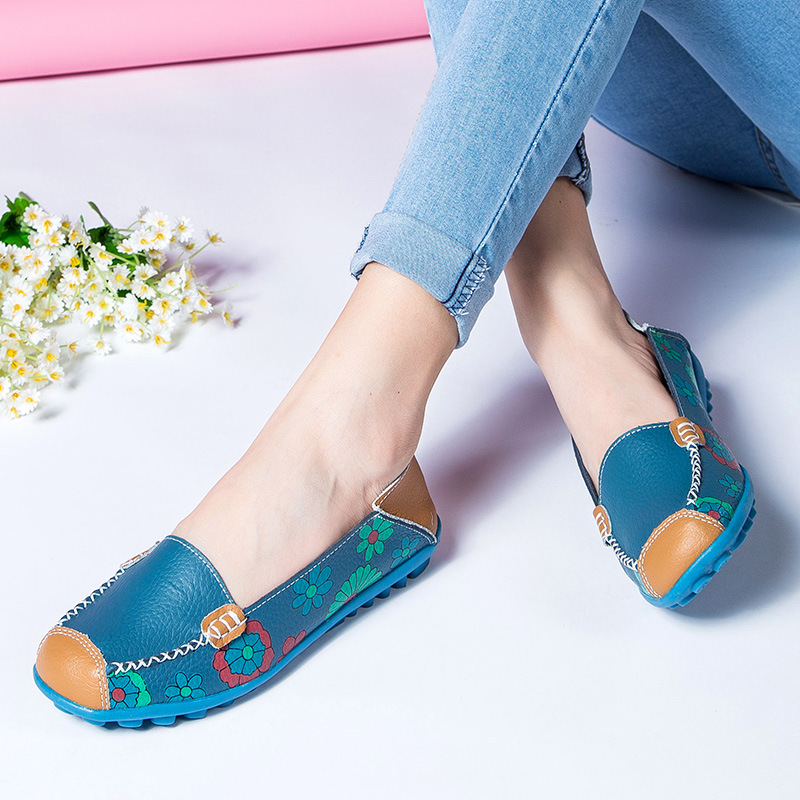 Cross-Border spring and summer New Factory Direct women's shoes flat heel Bean shoes mother shoes printed women's shoes spot