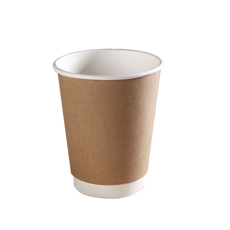 Wholesale disposable takeaway coffee paper cup kraft double-layer hollow milk tea packing cup with lid anti-scalding hot drink paper cup