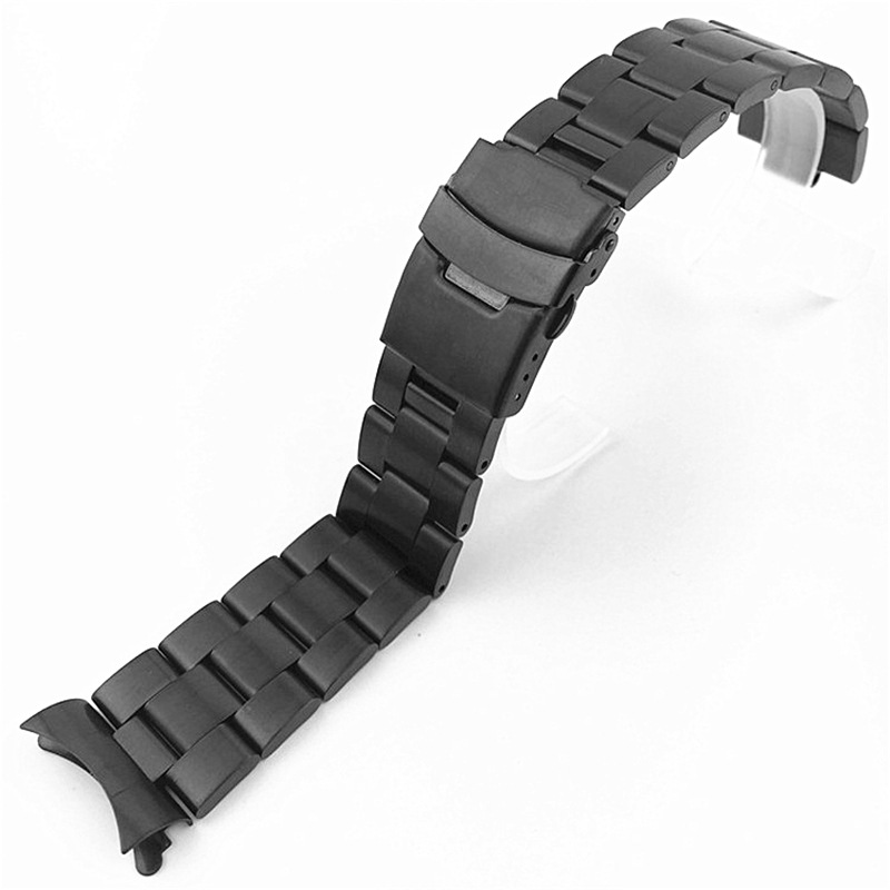 Three beads diving strap watch with arc strap stainless steel solid pull sand safety buckle 18 20 22 24mm