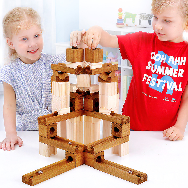 Onshine 80 wooden marbles track Building Blocks Children's Educational Assembly diy pipe ball ball toy