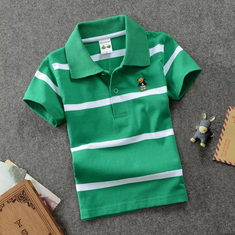 kids Children's Short-sleeved Children's Wear Korean-style Middle and Big Children's T-shirt Cotton Striped Lapel Polo Shirt Cross-border 0-15 Years Old