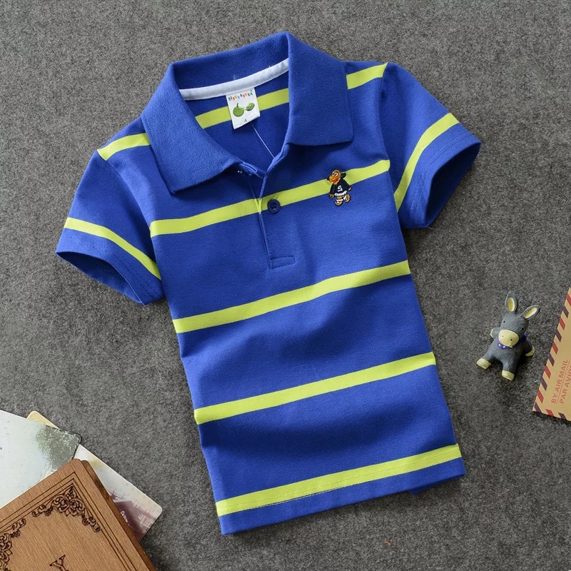kids Children's Short-sleeved Children's Wear Korean-style Middle and Big Children's T-shirt Cotton Striped Lapel Polo Shirt Cross-border 0-15 Years Old
