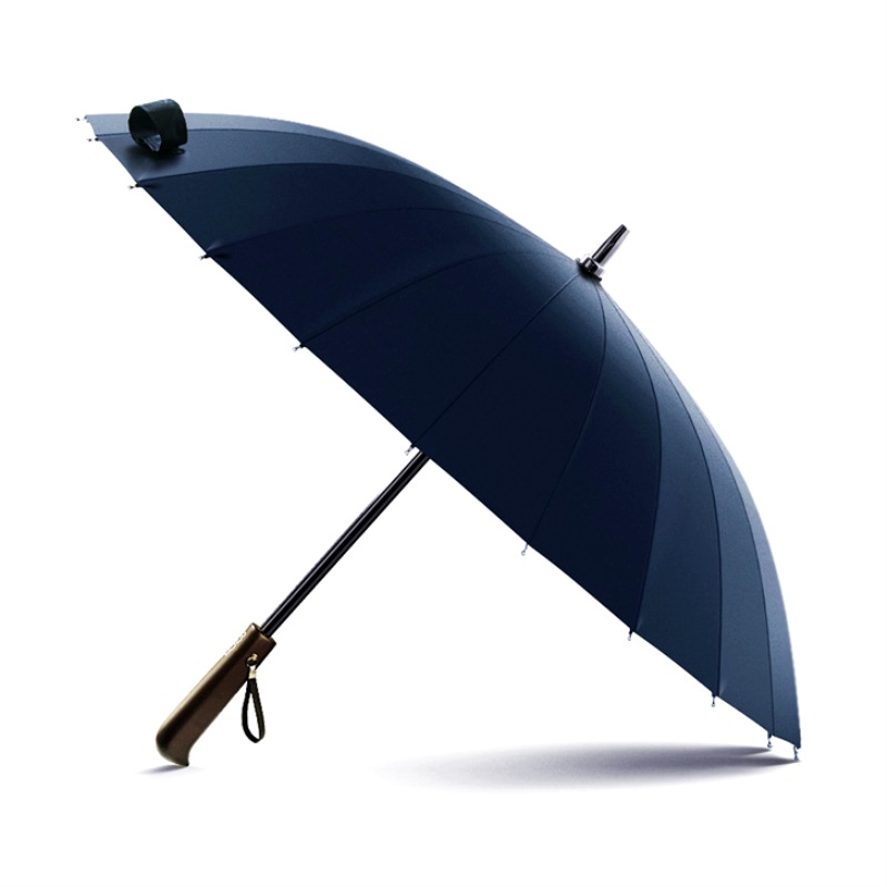 OLYCAT Long Handle Umbrella 24-Bone Reinforced Strong Anti-Storm Retro Solid Wood Handle Dual-Use Business Sunny Umbrella for Men and Women