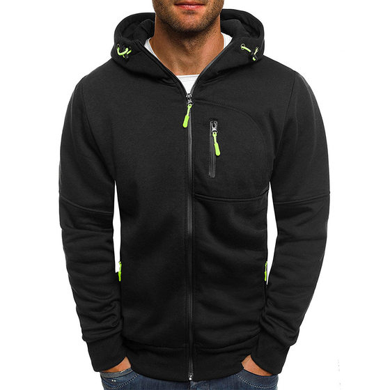 New Men's Sports Fitness Casual Jacquard Sweater Cardigan Hooded Jacket