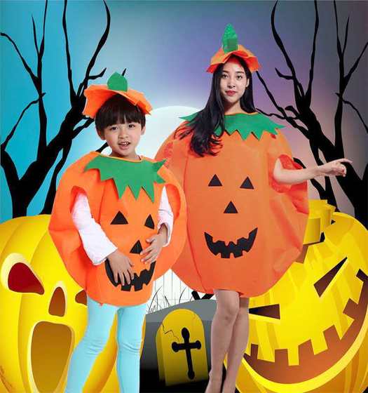 Halloween Costume Parent-Child Activity Children Pumpkin Makeup Show Clothes Pumpkin Hat Wholesale Pumpkin Clothes