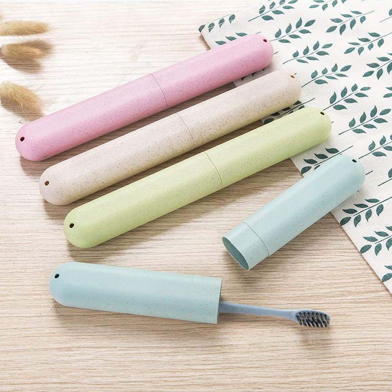 Home Wheat Straw Travel Toothbrush Box Portable Toothbrush Holder Storage Box Wheat Straw Toothbrush Storage Box