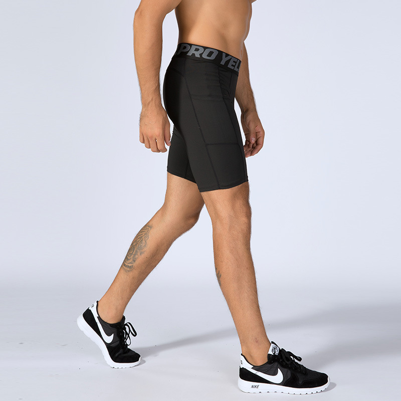 Men's PRO fitness shorts with pockets sports running training wicking quick-drying stretch tight shorts 1084