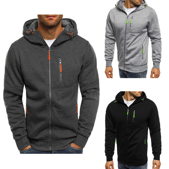 New Men's Sports Fitness Casual Jacquard Sweater Cardigan Hooded Jacket