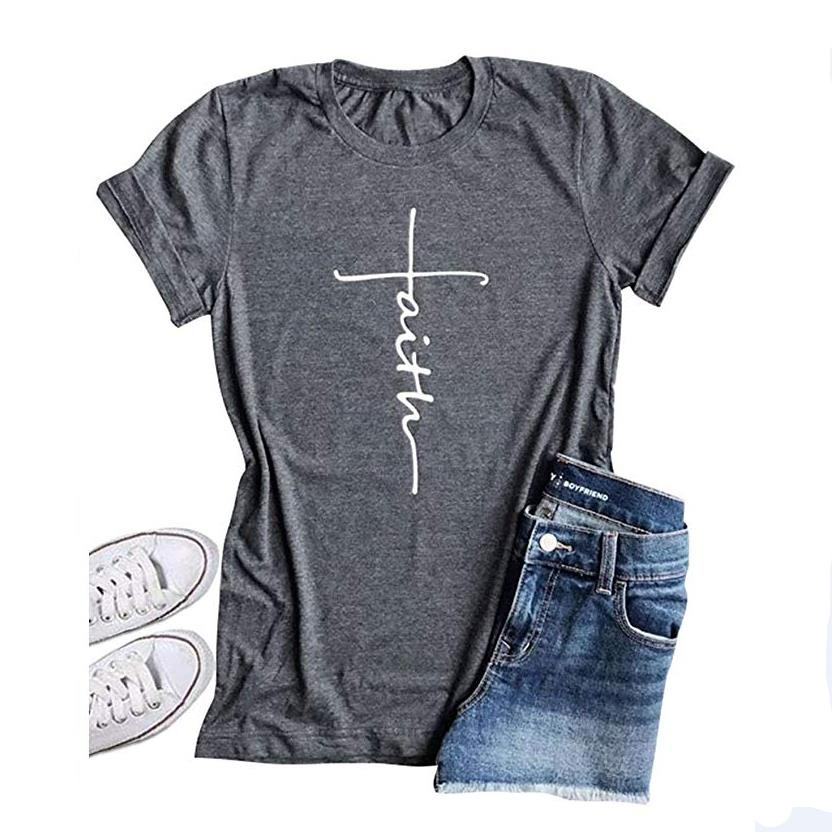 T-Shirt Women's Short-sleeved 2022 New Amazon Explosions Faith Printed Top Cross-border E-Commerce Supply Factory Price Direct Selling