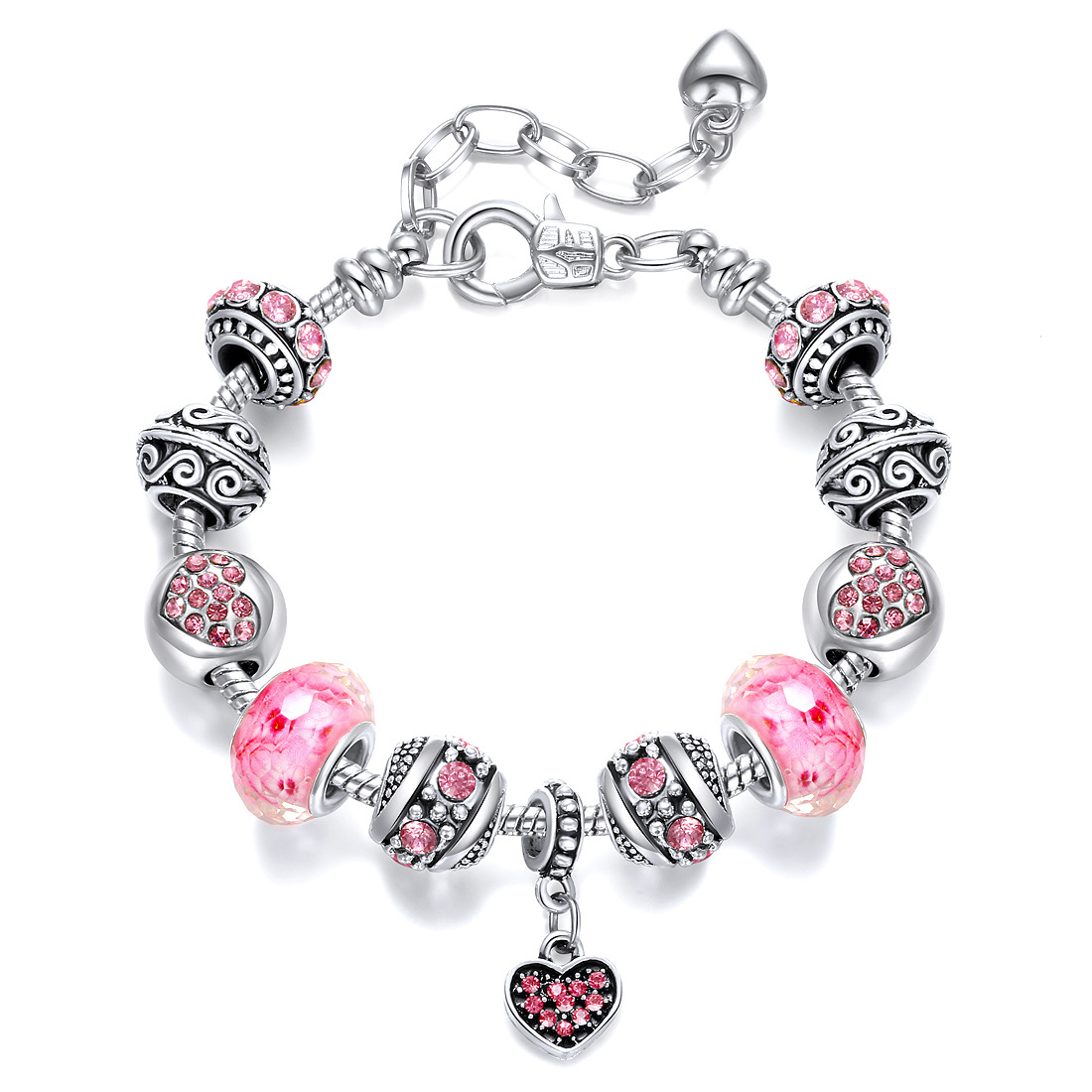 Pink Acrylic Alloy Silver Plated Panjia Large Hole Beads Bracelet ebay Amazon AliExpress