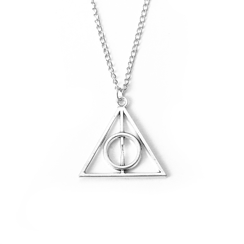 European and American Trade Harry Potter Necklace Luna Deathly Hallows Triangle Round Pendant Vintage Necklace sweater chain