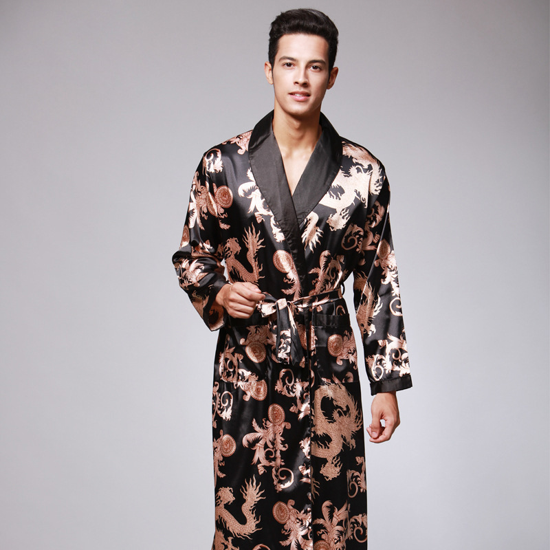 Yaoting Silk Ice Silk Couple Pajamas Women's Summer Three-piece Suit Long-sleeved Men's Nightgown Bathrobe Home Clothes