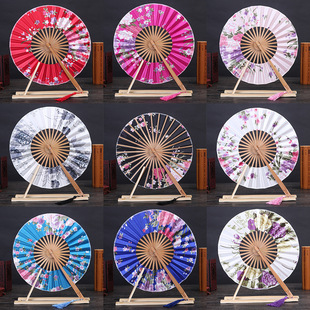 Hanfu ancient costume round fan Japanese round fan round bamboo craft fan Japanese cherry blossom windmill fan and fan