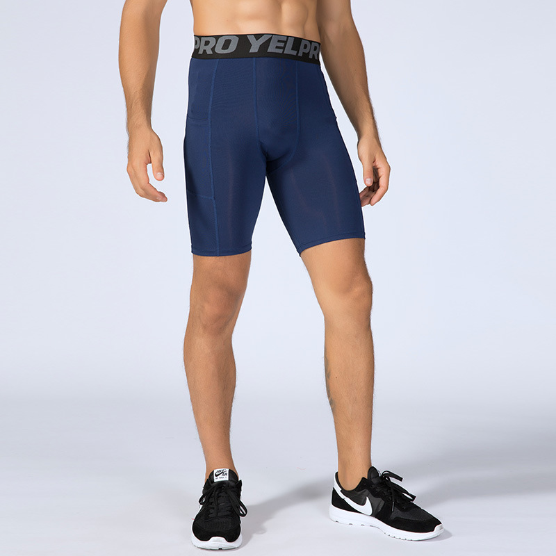 Men's PRO fitness shorts with pockets sports running training wicking quick-drying stretch tight shorts 1084