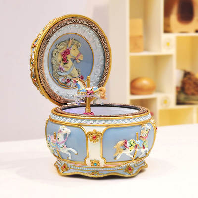 Luminous carousel resin Music Box Music Box Creative birthday gift for girls Hal's mobile Castle