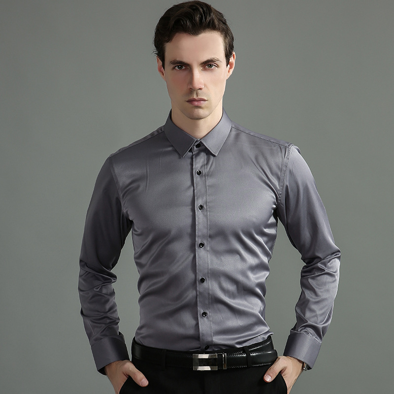 Solid Color Shirt Men's Non-ironing Stretch Breathable Business Casual Korean Style Slim-fit Shirt Business Wear White Shirt Men's Long Sleeve