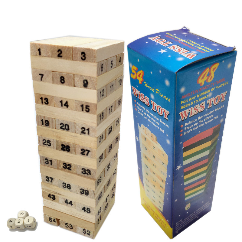 54 Color Children's Stacked High Building Blocks Assembled Large Digital Layered Smoke Wooden Toys - ShopShipShake