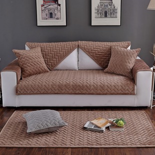 Foreign trade Winter Crystal velvet sofa cushion solid color simple modern plush thickened non-slip solid wood sofa cover towel