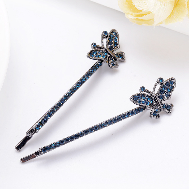 Yisiya new retro diamond flower word clip Korean Style Butterfly rhinestone side clip clip headdress wholesale