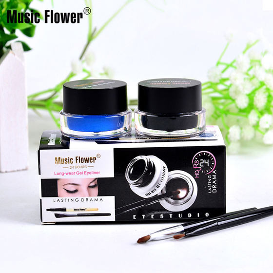 Cross-border makeup Music Flower/Music Flower M1007 two-color eyeliner square water 2 bottles black + Brown
