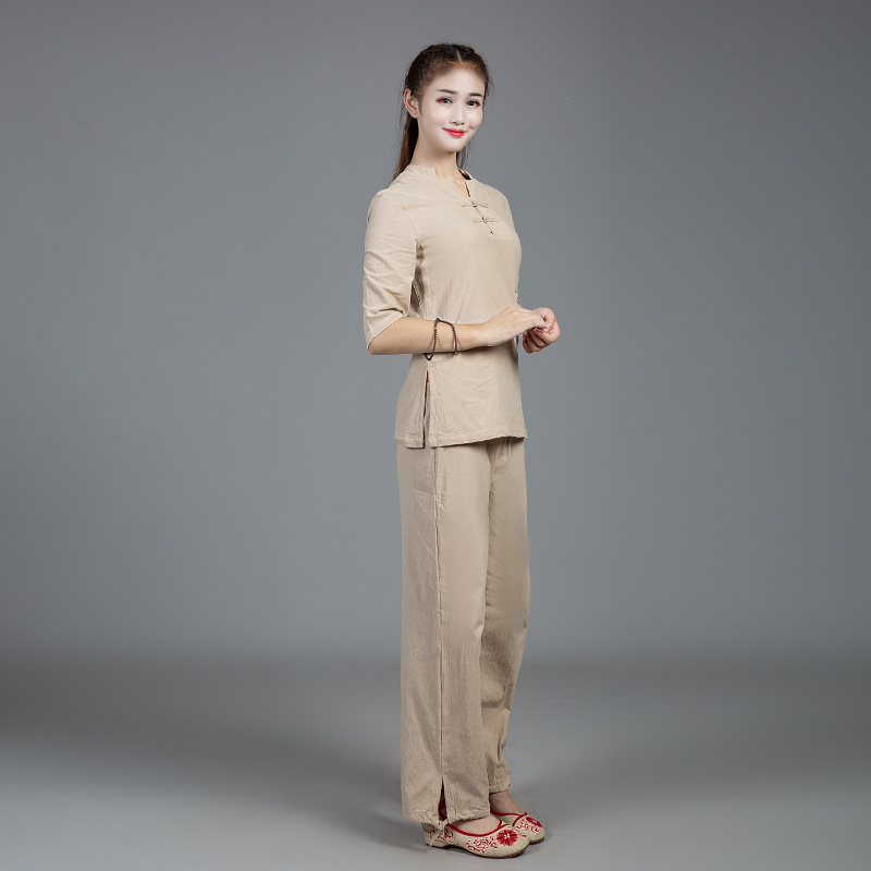 Comfortable Fitness Cotton and Linen Yoga Suit for Female Lay Scholars Meditation Meditation Taiji Suit