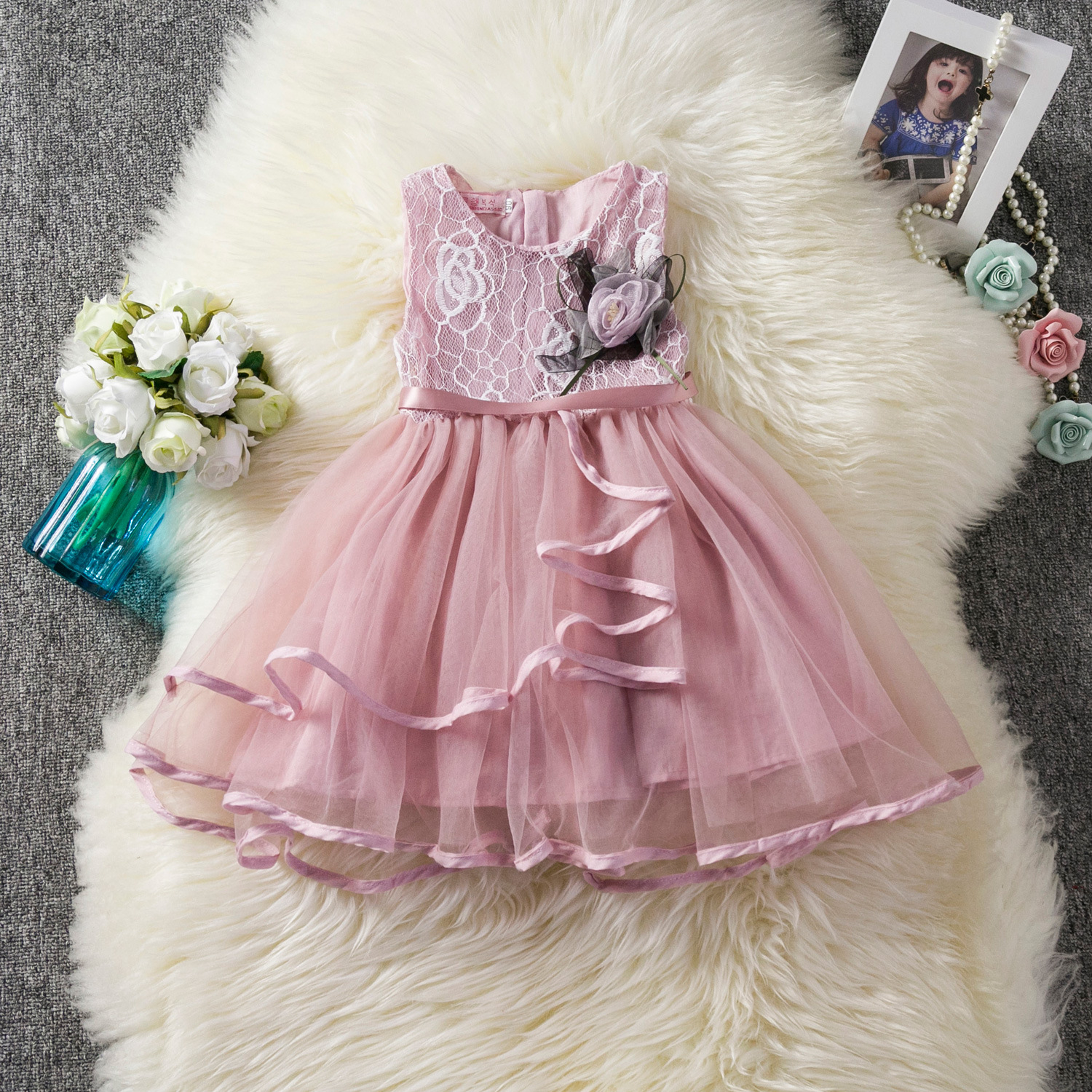 AliExpress New Girls' Dress Children's White Soft Vessel Dress Baby's Lace Tutu Dress Lined Children's Dress