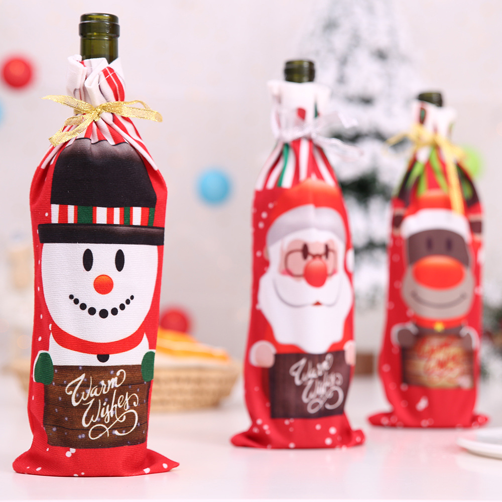 Kreatives neues Hobby im neuen Stil, Weihnachtsdekoration, Festivalbedarf, bedrucktes Weinflaschen-Set, Wein, Champagner, Weinflaschen-Set, Cartoon-Wein-Set_voghion.com