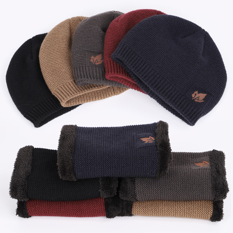 2018 Winter New Maple Leaf Cotton Hat Knitted Suit Plus Velvet Thickened Outdoor Casual Wool Hat Men's Hat Korean Style