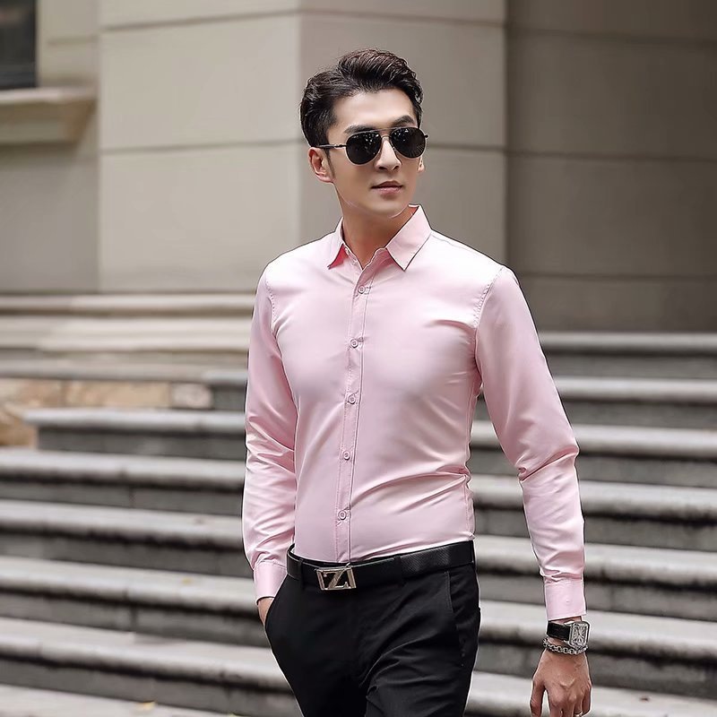 Men's white shirt youth Korean tide slim new men's long sleeve shirt solid color non-ironing inch shirt a generation of hair