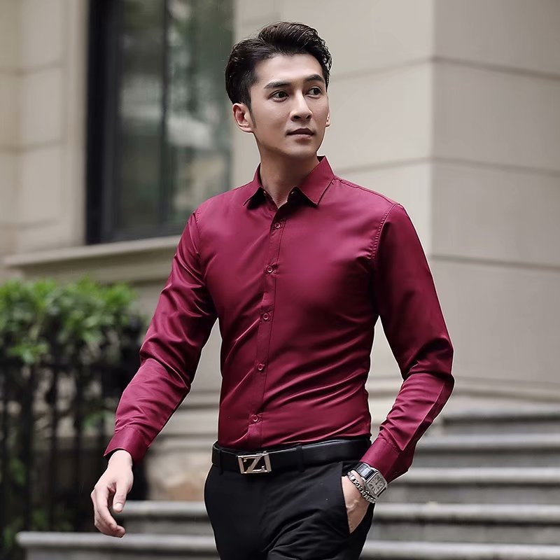 Men's white shirt youth Korean tide slim new men's long sleeve shirt solid color non-ironing inch shirt a generation of hair
