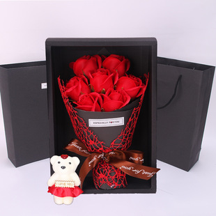 Cross-border Amazon artificial flower 7 roses soap bouquet gift box bear flower creative Valentine's Day gift foreign trade
