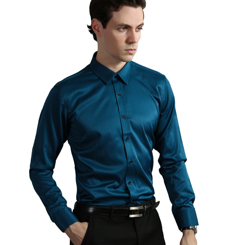 Solid Color Shirt Men's Non-ironing Stretch Breathable Business Casual Korean Style Slim-fit Shirt Business Wear White Shirt Men's Long Sleeve