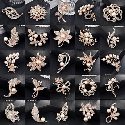 Brooch Advanced Sense Niche Silk Towel Buckle Alloy Korean Style Diamond Jacket Pearl Corsage Clothing Pin Wholesale Accessories