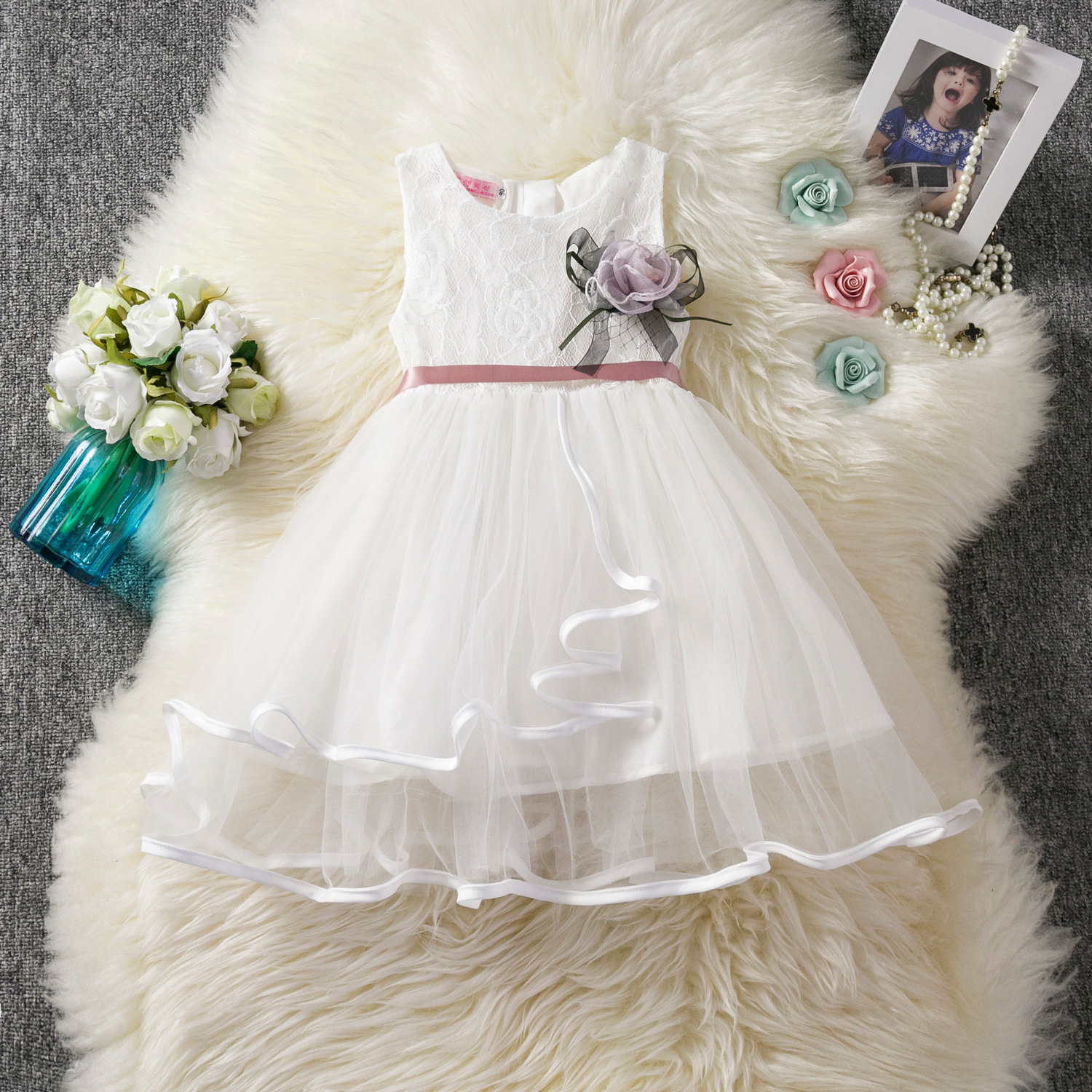 AliExpress New Girls' Dress Children's White Soft Vessel Dress Baby's Lace Tutu Dress Lined Children's Dress