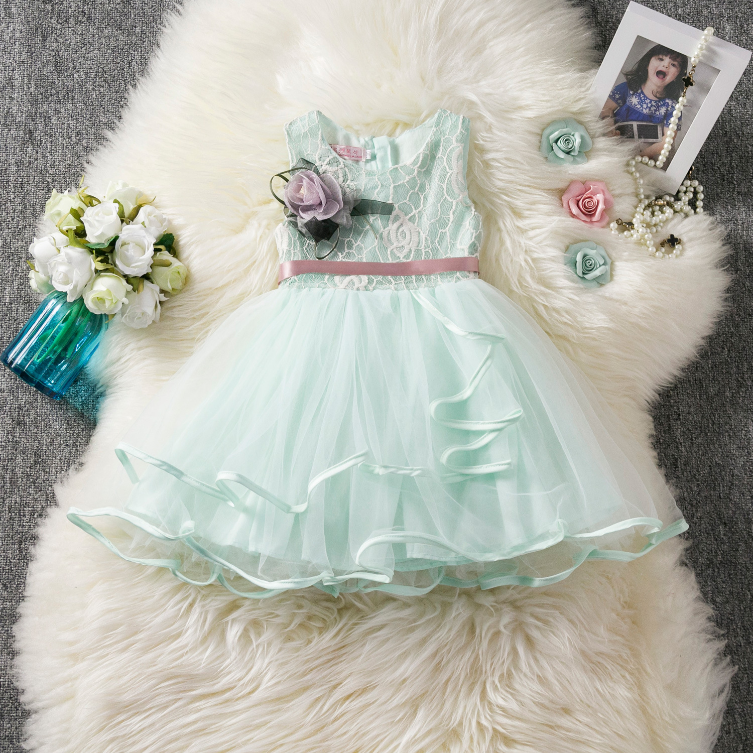 AliExpress New Girls' Dress Children's White Soft Vessel Dress Baby's Lace Tutu Dress Lined Children's Dress