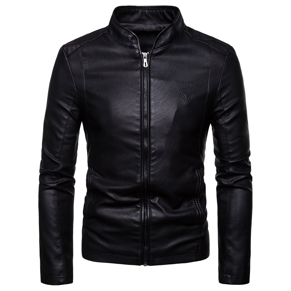 Foreign trade Amazon 2024 autumn new men's Korean-style slim stand collar high-grade PU leather jacket PY07