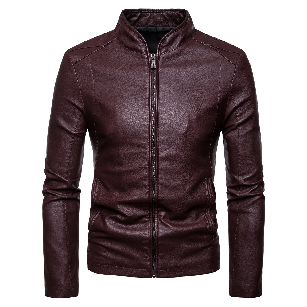 Foreign trade Amazon 2024 autumn new men's Korean-style slim stand collar high-grade PU leather jacket PY07