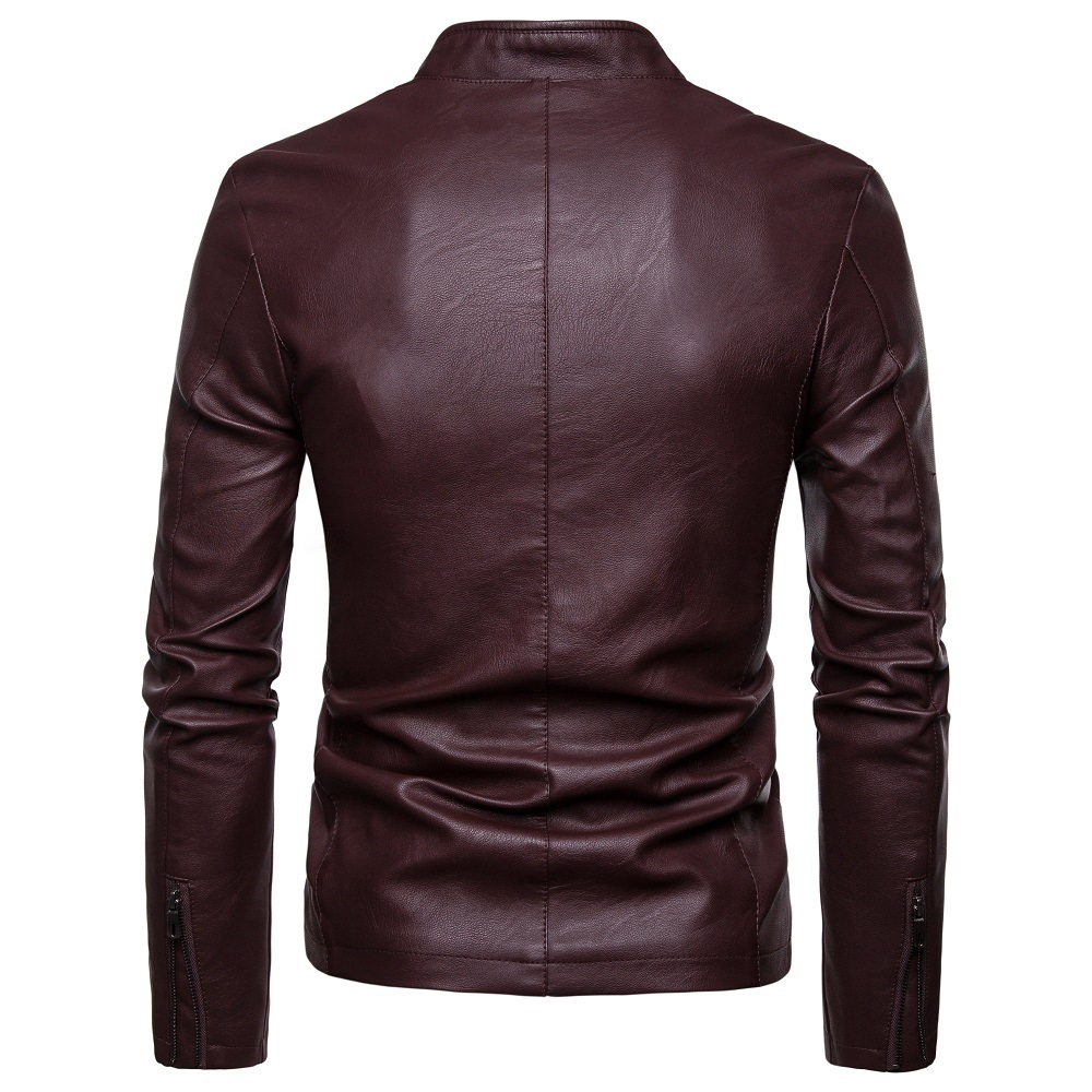 Foreign trade Amazon 2024 autumn new men's Korean-style slim stand collar high-grade PU leather jacket PY07