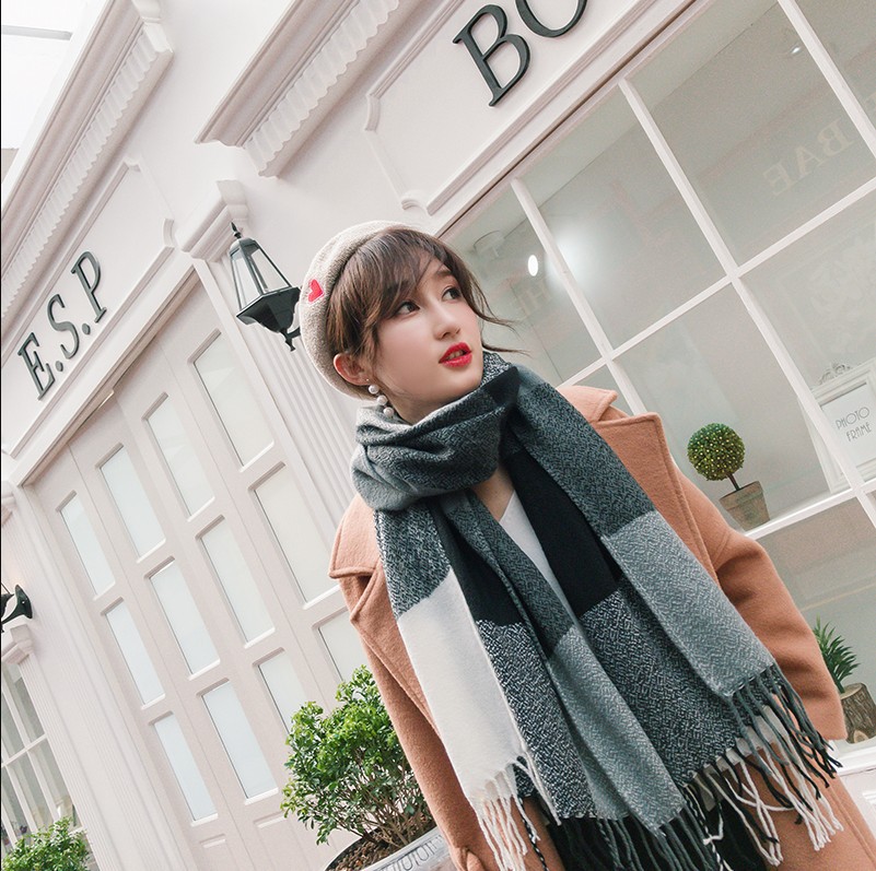 Amazon plaid scarf female winter student new ins Korean style versatile tassel shawl cashmere-like factory batch