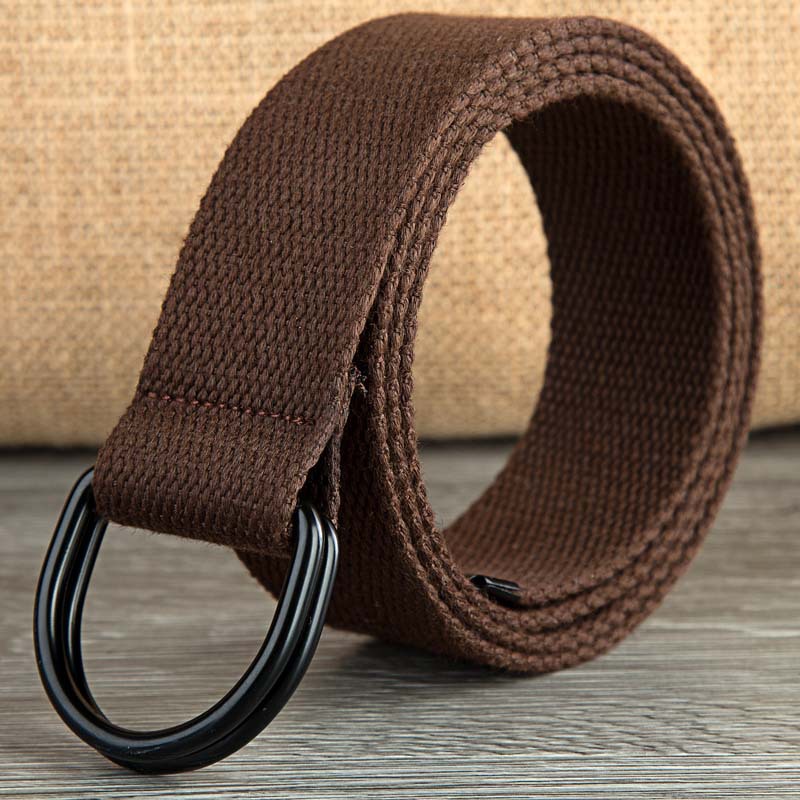 Double-loop Canvas Belt Men's and Women's Black D-shaped Buckle Cloth Belt Half-ring Long Canvas Belt_voghion.com