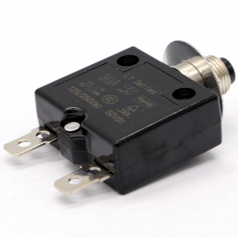 Push button type circuit breaker 50Vdc overload protector 5-30A manual reset thermal break protection Motor Protection