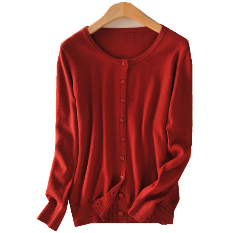 2023 spring and autumn Korean style round neck solid color women's cardigan coat sweater solid color knitted cardigan coat