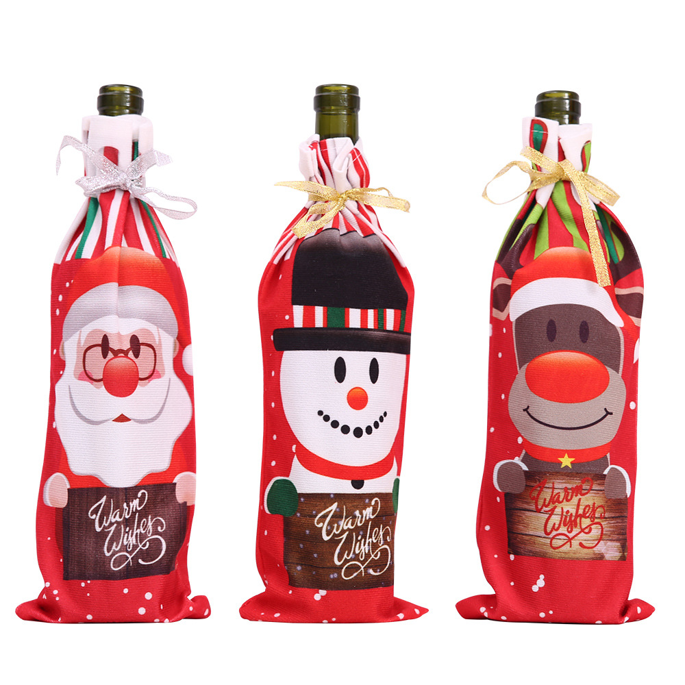 Kreatives neues Hobby im neuen Stil, Weihnachtsdekoration, Festivalbedarf, bedrucktes Weinflaschen-Set, Wein, Champagner, Weinflaschen-Set, Cartoon-Wein-Set_voghion.com