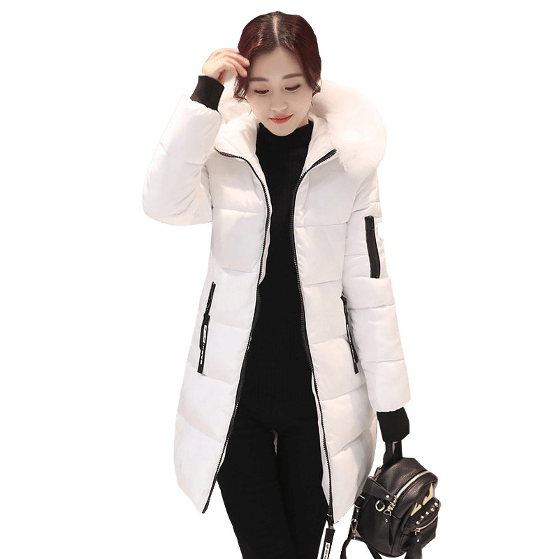 Cross-border cotton-padded jacket women's coat 2023 new winter Korean-style slim-fit thickened mid-length cotton-padded coat women's large fur collar cotton-padded jacket