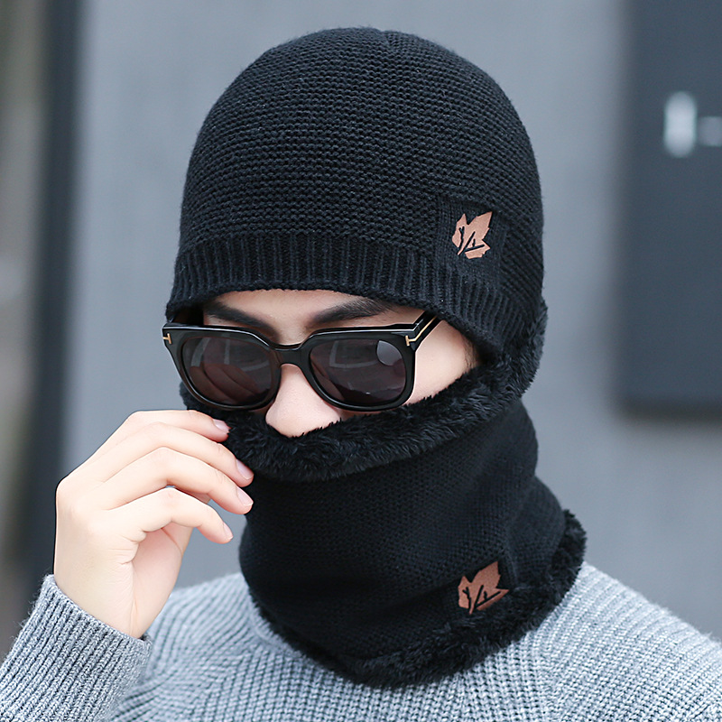 2018 Winter New Maple Leaf Cotton Hat Knitted Suit Plus Velvet Thickened Outdoor Casual Wool Hat Men's Hat Korean Style