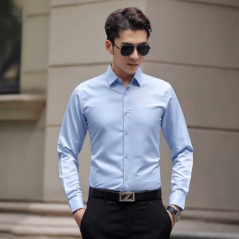 Men's white shirt youth Korean tide slim new men's long sleeve shirt solid color non-ironing inch shirt a generation of hair