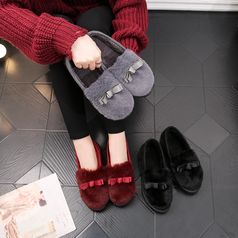 Autumn and winter Mao Mao shoes with Velvet Bean shoes cotton shoes women's shoes casual cotton slippers bag heel home indoor Moon shoes