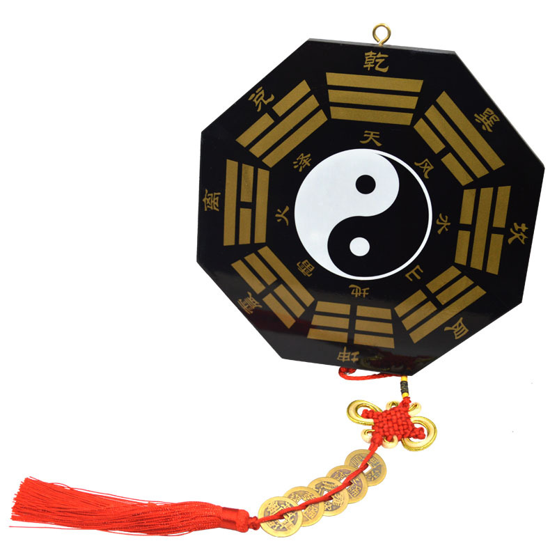 Peach Wood Black Gold Yin and Yang Bagua Mirror Tai Chi Bagua Mirror Home Office Decoration Crafts Pendant Ornaments