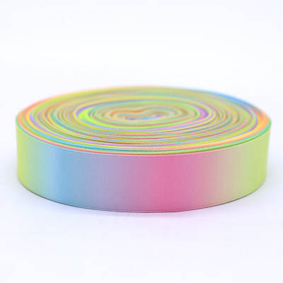 Factory direct rainbow polyester printing tape printing colorful gradient color packaging ribbon thermal transfer threaded snow yarn